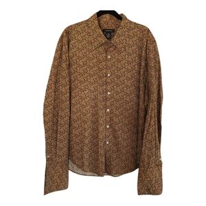 Vintage Calvin Klein Men's Brown Button Up Shirt Paisley Pattern 90's Preppy